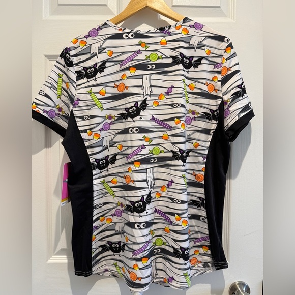 Scrubstar That's A Wrap Women's V-Neck Print Scrub Top - Black and White Large - Picture 6 of 6